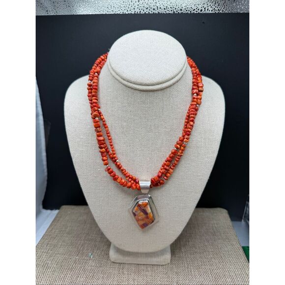 Jay King Desert Rose Trading 925 Sterling Spiny Oyster & Coral Necklace - Picture 10 of 10